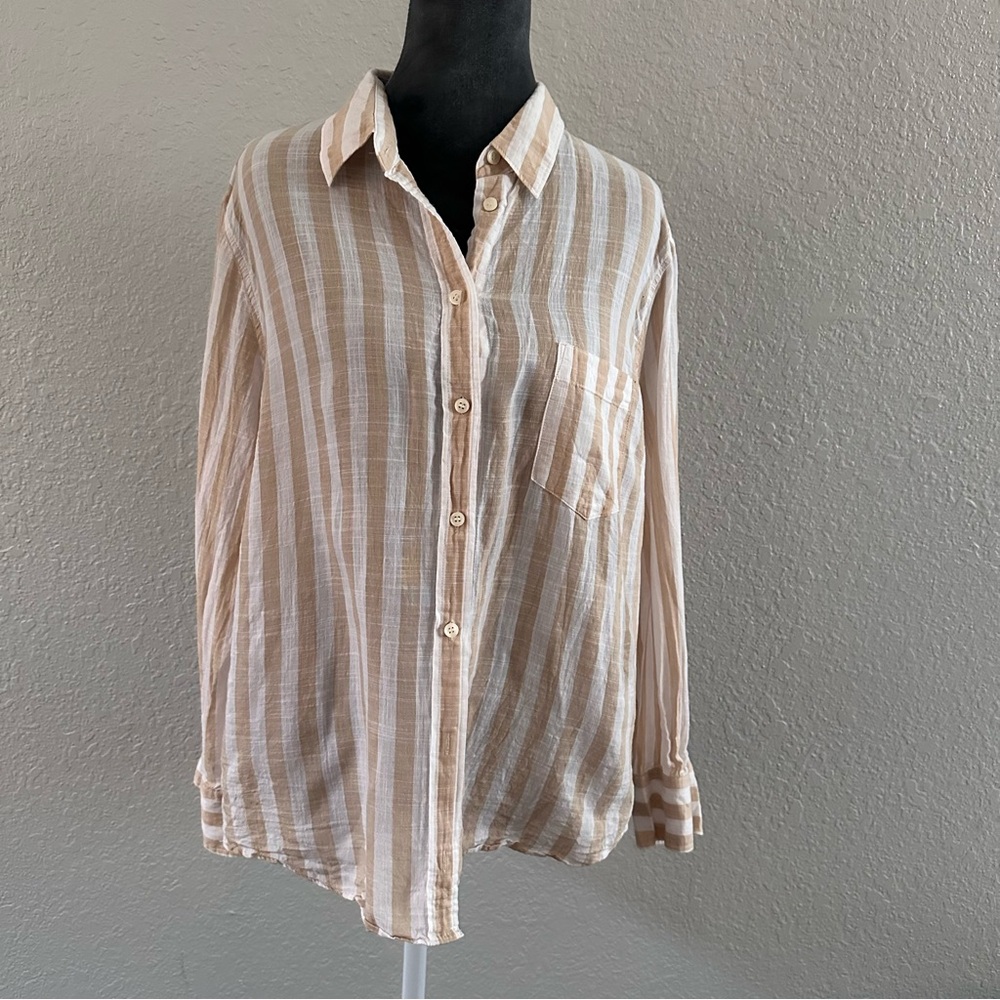 J.Crew Striped Cotton Button-Down Shirt Beige White XL